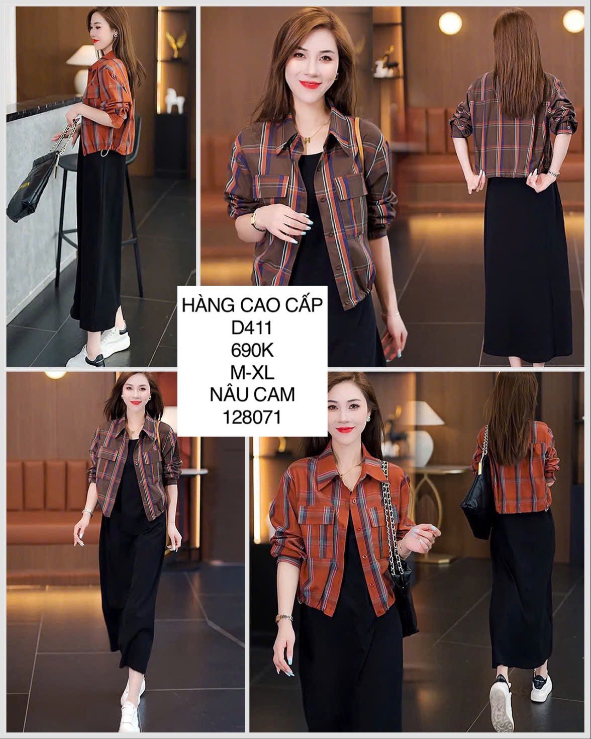  Set đầm thun kèm sơmi caro D411 