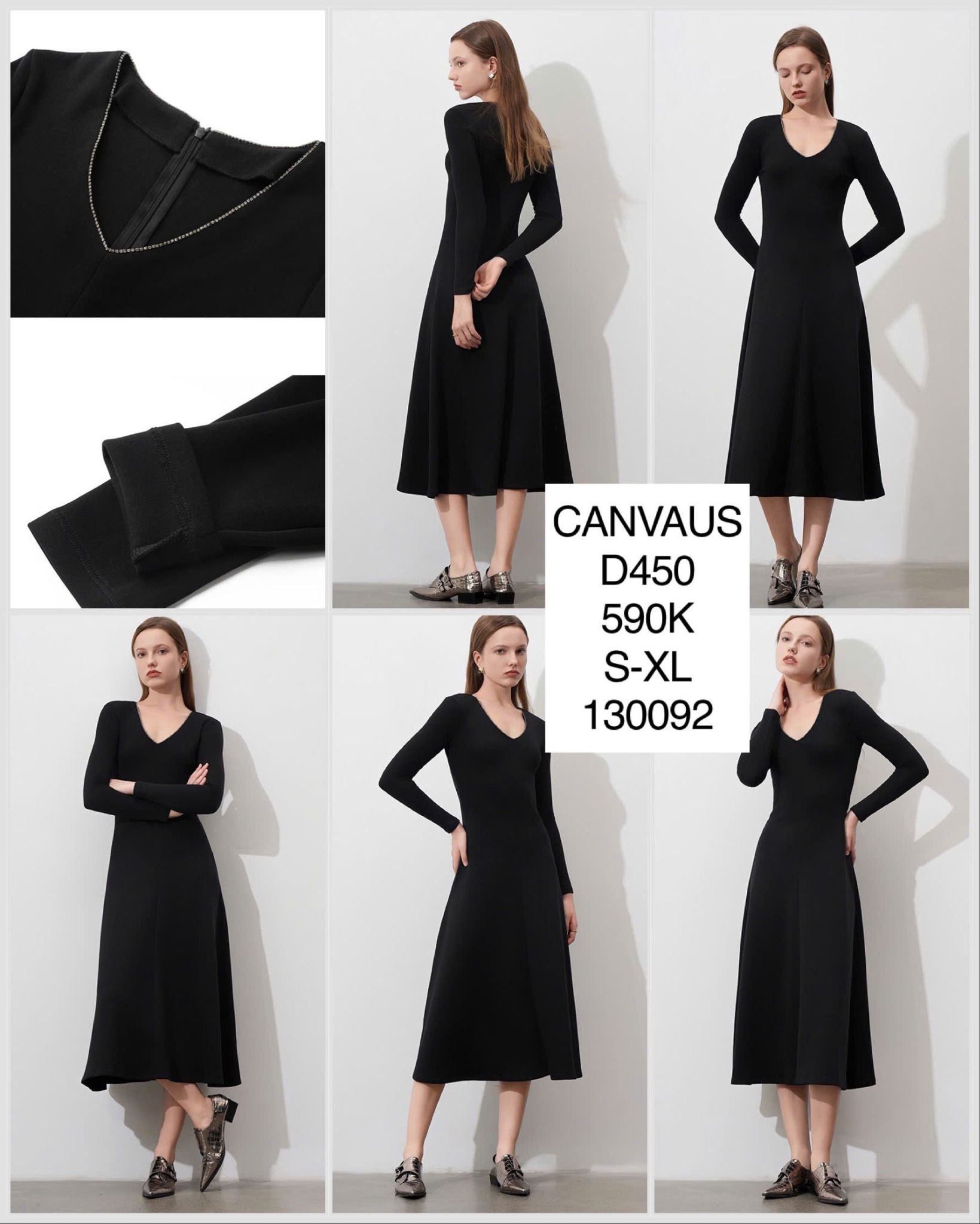  Đầm dài cổ viền đá D450 