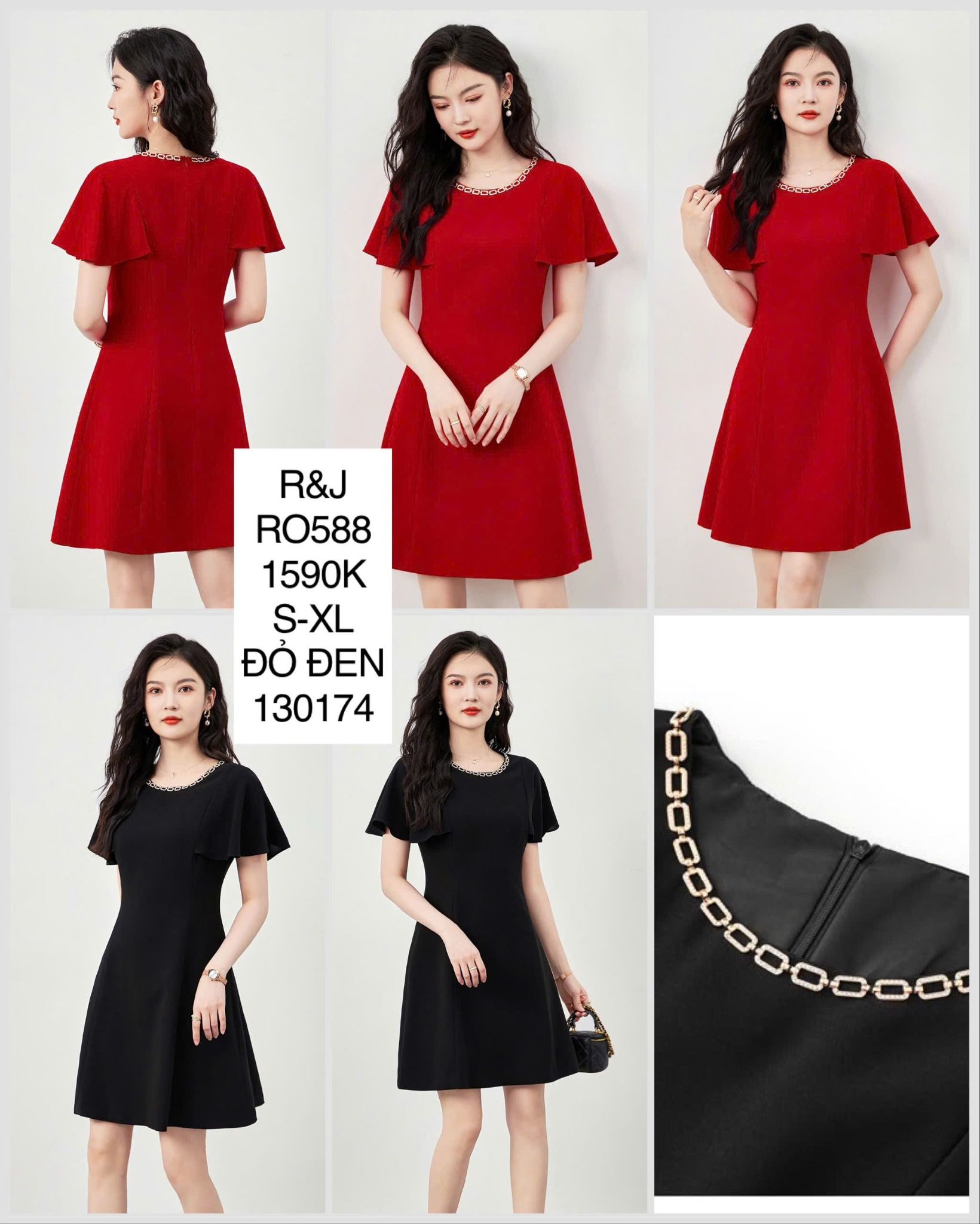  Đầm xòe A cổ phối dây đá RO588 