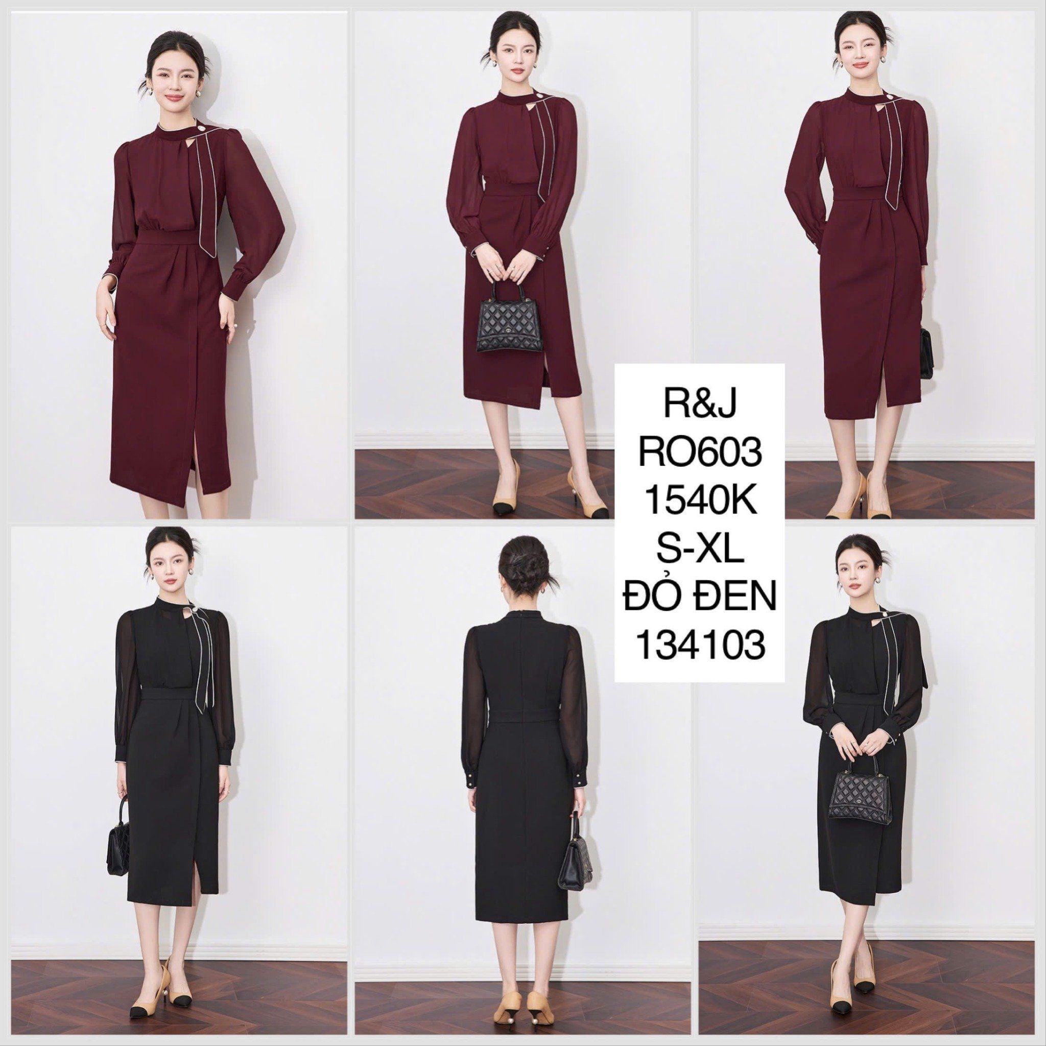  Đầm voan cổ phối nơ romeo RO603 