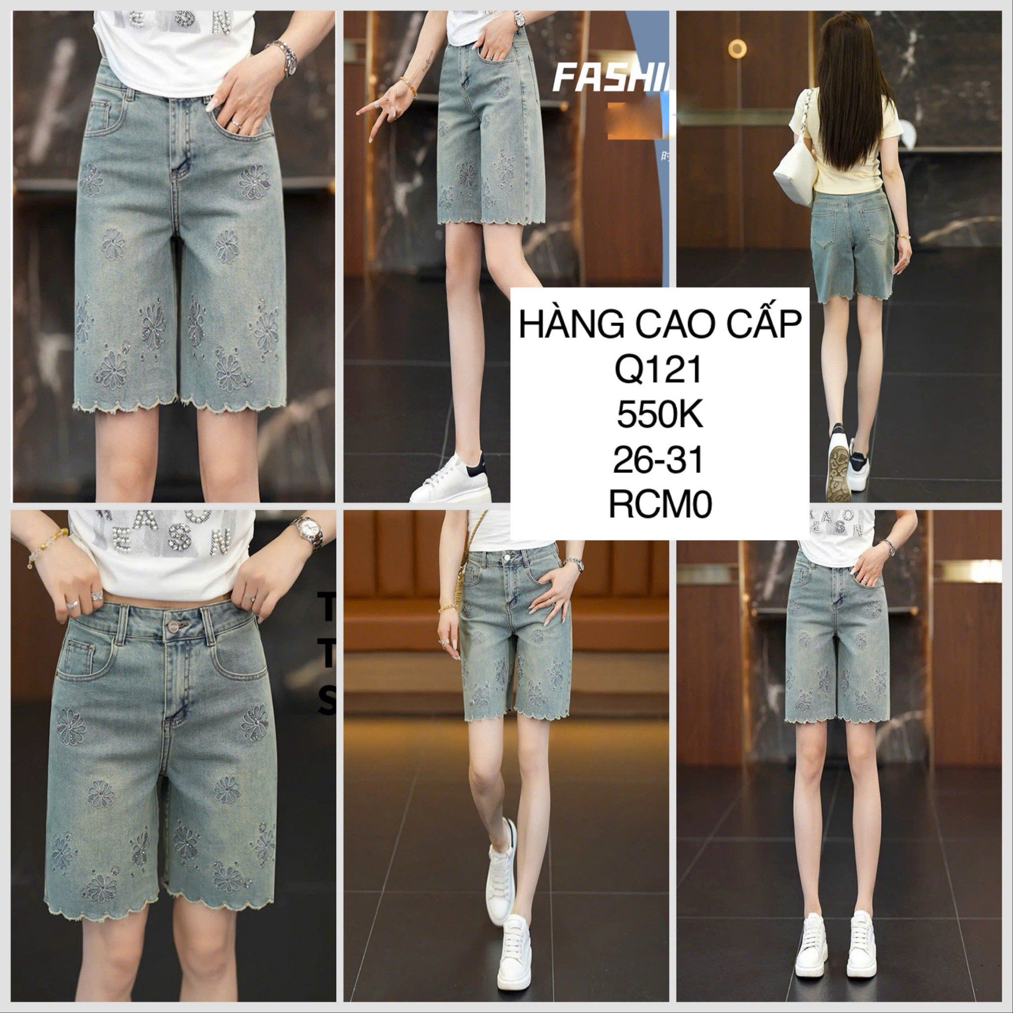  Quần short jean đính đá hoa Q121 