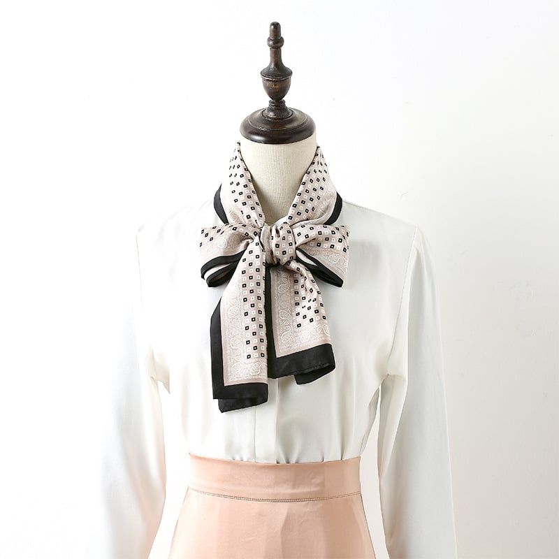  Quà tặng 20/10 cho sếp nữ, vợ, cô giáo, giáo viên nữ, mẹ và bạn gái, người yêu nữ quà tặng khăn quàng choàng cổ lụa cao cấp cho nữ văn phòng công sở đẹp họa tiết ruy băng màu be AGANA - K1008 