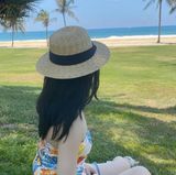  Mũ nón cói đi biển rộng vành tròn đẹp cho nữ vintage sợi tự nhiên cao cấp AGANA 