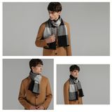  Quà tặng 20/11 cho đối tác nam, sếp nam, đồng nghiệp nam, người yêu nam ,bạn bè, anh trai hoặc người thân quà tặng Khăn quàng choàng cổ nam Hàng Hiệu & Cao Cấp - Khăn len cashmere giữ ấm họa tiết caro màu Xám Đen - KN012 
