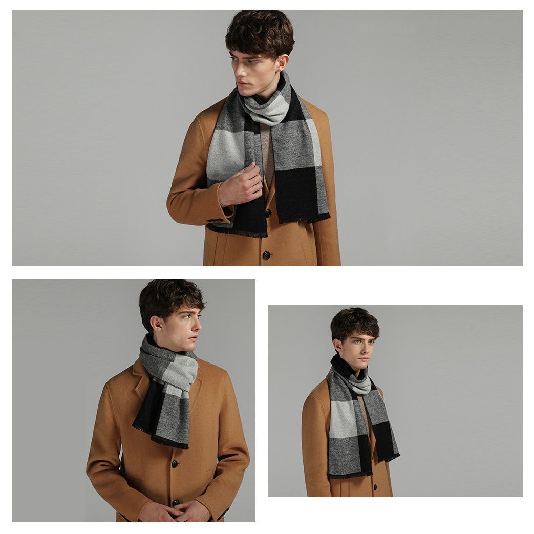  Quà tặng 20/11 cho đối tác nam, sếp nam, đồng nghiệp nam, người yêu nam ,bạn bè, anh trai hoặc người thân quà tặng Khăn quàng choàng cổ nam Hàng Hiệu & Cao Cấp - Khăn len cashmere giữ ấm họa tiết caro màu Xám Đen - KN012 
