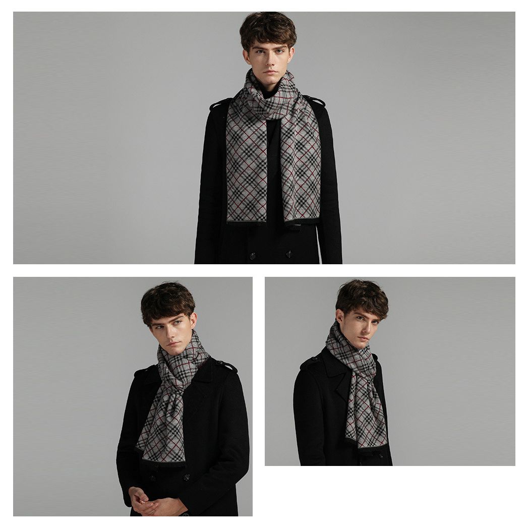  Quà tặng 20/11 cho đối tác nam, sếp nam, đồng nghiệp nam, người yêu nam ,bạn bè, anh trai hoặc người thân quà tặng Khăn quàng choàng cổ nam Hàng Hiệu & Cao Cấp - Khăn len cashmere giữ ấm họa tiết caro màu Xám - KN013 