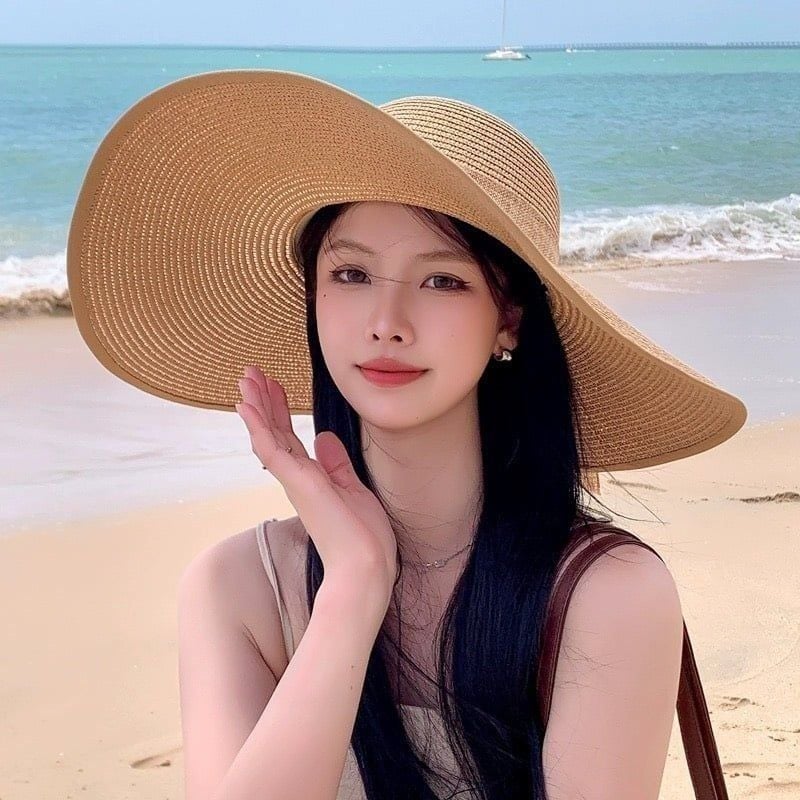  Quà tặng 20/11 cho sếp nữ, vợ, cô giáo, giáo viên nữ, mẹ và bạn gái, người yêu nữ quà tặng Mũ nón cói đi biển rộng vành tròn đẹp cho nữ AGANA - NC518 