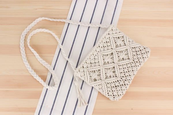  Túi cói đi biển vintage thời trang nữ phong cách đeo chéo vai Hàn Quốc đẹp hình chữ nhật màu trắng sữa - TC014 