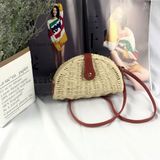  Túi cói đi biển vintage thời trang nữ phong cách đeo chéo vai Hàn Quốc đẹp dây da màu be trơn - TC012 