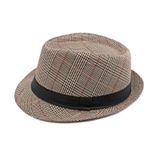  Mũ nón phớt Fedora nam vành nhỏ cao cấp AGANA nón cao bồi phong cách cổ điển pha lẫn hiện đại - Kẻ Sọc Be Viền Đỏ - MFDN002 