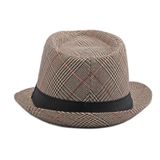  Mũ nón phớt Fedora nam vành nhỏ cao cấp AGANA nón cao bồi phong cách cổ điển pha lẫn hiện đại - Kẻ Sọc Be Viền Đỏ - MFDN002 