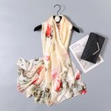  Khăn quàng choàng cổ lụa cao cấp cho nữ văn phòng sở đẹp màu be phối hồng AGANA - KS159 