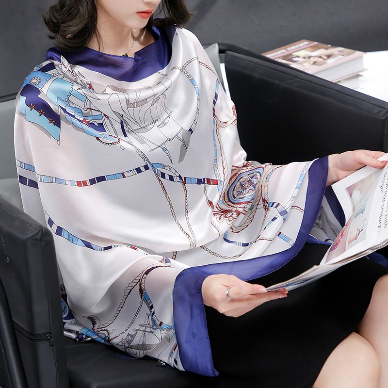  Khăn quàng choàng cổ lụa cao cấp cho nữ văn phòng sở đẹp màu xanh AGANA - KS171 