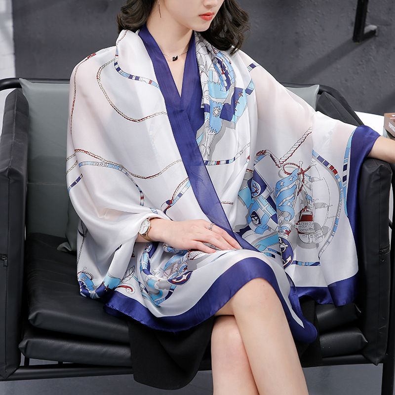  Khăn quàng choàng cổ lụa cao cấp cho nữ văn phòng sở đẹp màu xanh AGANA - KS171 