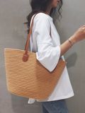  Túi cói đi biển vintage thời trang nữ phong cách cầm tay Hàn Quốc đẹp cổ điển màu nâu  - TC102 