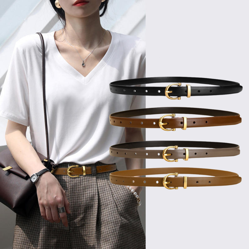  Thắt lưng nữ da bò thật AGANA dây nịt da thật đai váy da thật Hàn Quốc cao cấp phong cách hiện đại - Màu Khaki - DNT001 