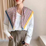  Khăn quàng choàng cổ lụa vuông cao cấp cho nữ văn phòng sở đẹp viền vàng xanh trời họa tiết sọc AGANA - KL416 