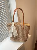  Túi cói đi biển vintage thời trang nữ phong cách cầm tay Hàn Quốc đẹp cổ điển màu nâu - TC106 