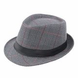  Mũ nón phớt Fedora nam vành nhỏ cao cấp AGANA nón cao bồi phong cách cổ điển pha lẫn hiện đại - Kẻ Sọc Xám Viền Đỏ - MFDN002 