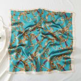  Khăn quàng choàng cổ lụa vuông cao cấp cho nữ văn phòng sở đẹp màu xanh hoàng hôn họa tiết dây xích vàng AGANA - KL414 