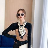  Khăn quàng choàng cổ lụa vuông cao cấp cho nữ văn phòng sở đẹp màu trắng họa tiết sọc đen AGANA - KL415 