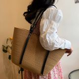  Túi cói đi biển vintage thời trang nữ phong cách cầm tay Hàn Quốc đẹp cổ điển màu nâu đậm - TC103 