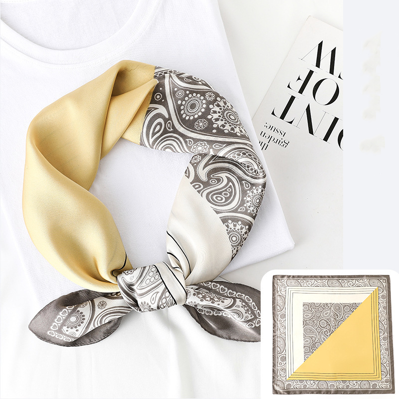  Khăn quàng cổ size vuông 70cm lụa mỏng nhẹ thích hợp cho mùa hè mùa xuân mùa thu chống nắng họa tiết tế bào tương phản màu xám AGANA- KL411 