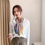  Khăn quàng choàng cổ lụa vuông cao cấp cho nữ văn phòng sở đẹp viền vàng xanh trời họa tiết sọc AGANA - KL416 