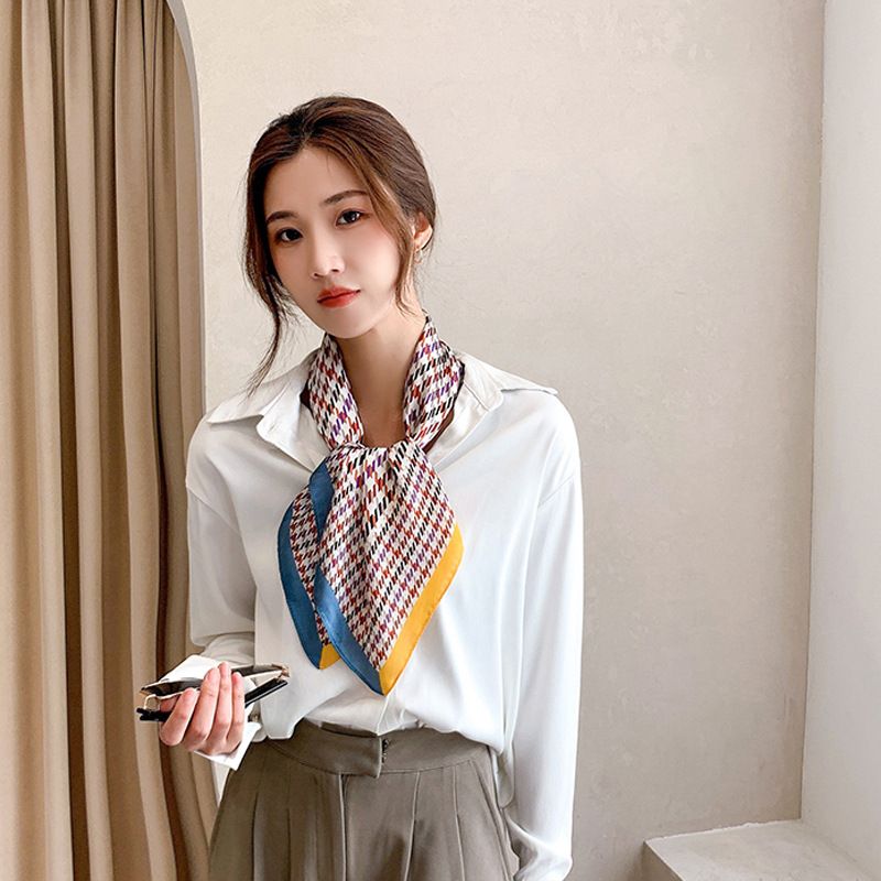  Khăn quàng choàng cổ lụa vuông cao cấp cho nữ văn phòng sở đẹp viền vàng xanh trời họa tiết sọc AGANA - KL416 