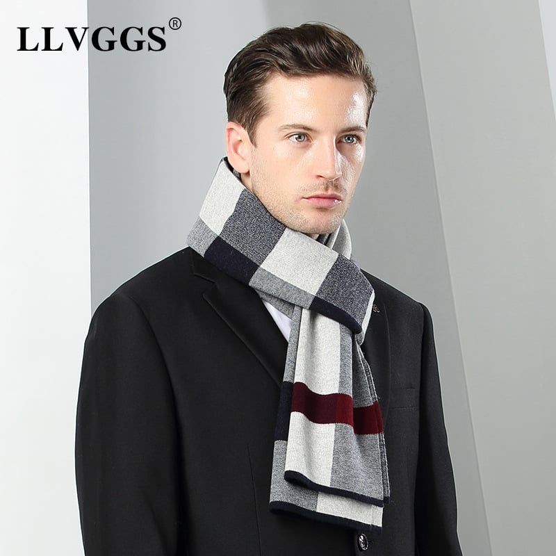 Khăn quàng choàng cổ nam Hàng Hiệu & Cao Cấp - Khăn len cashmere giữ ấm họa tiết sọc caro màu đỏ xám đen - KN026 