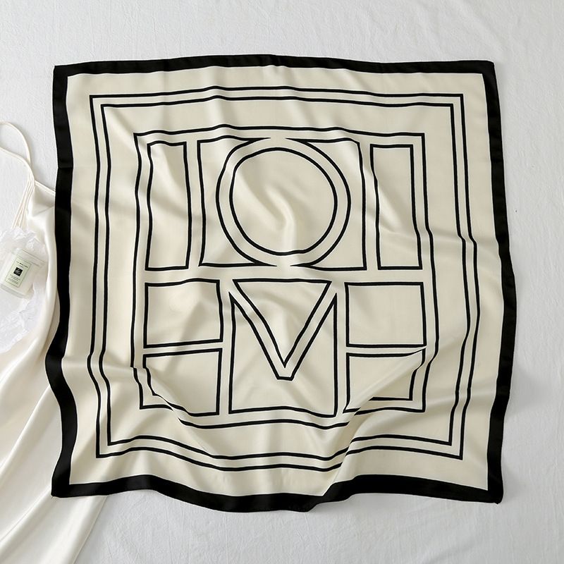  Khăn quàng choàng cổ lụa vuông cao cấp cho nữ văn phòng sở đẹp màu trắng họa tiết sọc đen AGANA - KL415 