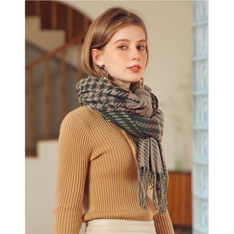  Khăn quàng choàng cổ len Cashmere AGANA giữ ấm cao cấp phong cách châu Âu Mỹ sang trọng 