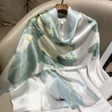  Quà tặng 20/10 cho sếp nữ, vợ, cô giáo, giáo viên nữ, mẹ và bạn gái, người yêu nữ quà tặng Khăn quàngchoàng cổ lụa cao cấp cho nữ văn phòng sở đẹp màu xanh phối hoa sen AGANA - KS180 