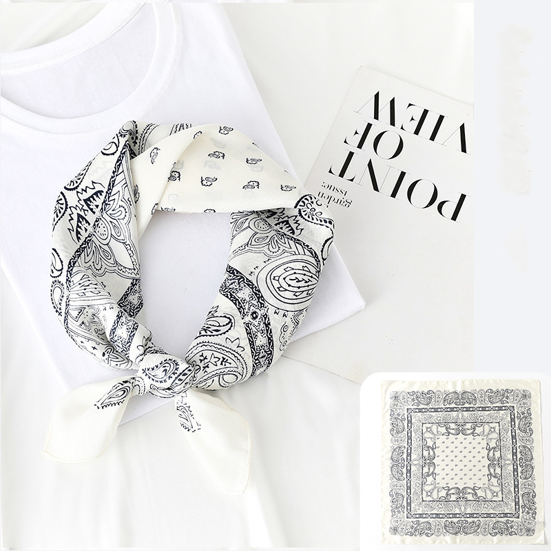  Khăn quàng cổ size vuông 70cm lụa mỏng nhẹ thích hợp cho mùa hè mùa xuân mùa thu chống nắng họa tiết hạt điều màu trắng AGANA- KL395 