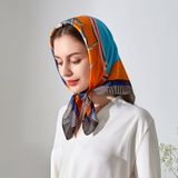  Khăn quàng choàng cổ lụa vuông cao cấp cho nữ văn phòng sở đẹp màu cam phối xanh trời họa tiết yên ngựa AGANA - KL413 