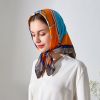  Khăn quàng choàng cổ lụa vuông cao cấp cho nữ văn phòng sở đẹp màu cam phối xanh trời họa tiết yên ngựa AGANA - KL413 
