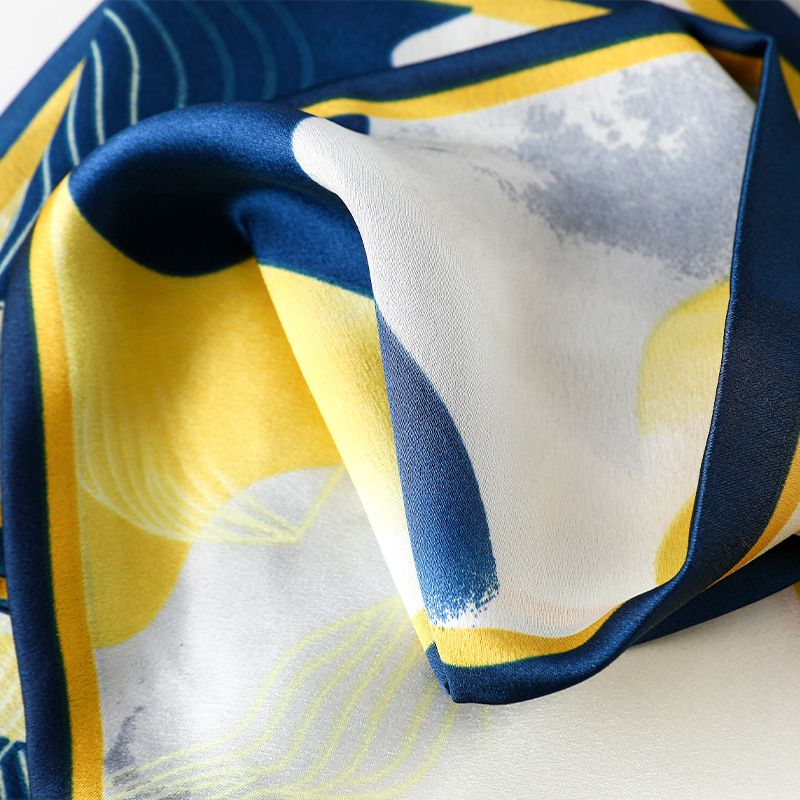  Khăn quàng choàng cổ lụa cao cấp cho nữ văn phòng công sở đẹp họa tiết hoa văn nổi màu xanh dương AGANA - K1007 