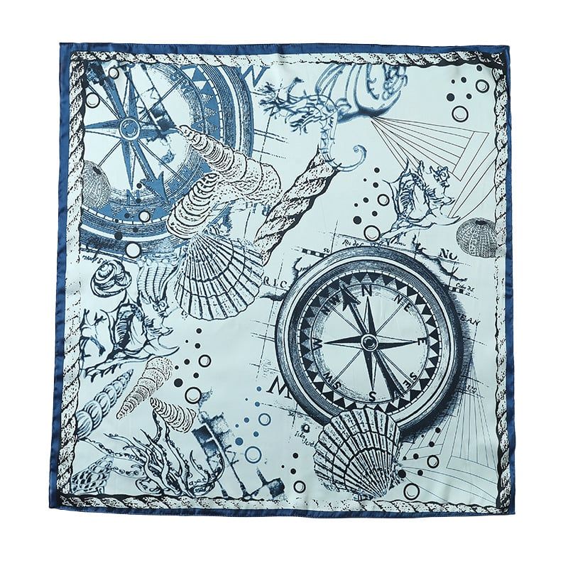  Khăn quàng cổ size vuông 70cm lụa mỏng nhẹ thích hợp cho mùa hè mùa xuân mùa thu chống nắng họa tiết la bàn màu xanh lam AGANA- KL404 