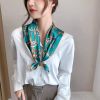  Khăn quàng choàng cổ lụa vuông cao cấp cho nữ văn phòng sở đẹp màu xanh hoàng hôn họa tiết dây xích vàng AGANA - KL414 