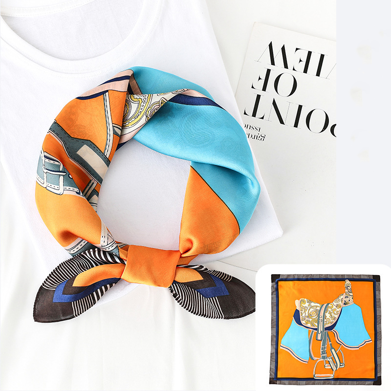  Khăn quàng cổ size vuông 70cm lụa mỏng nhẹ thích hợp cho mùa hè mùa xuân mùa thu chống nắng họa tiết yên ngựa màu cam AGANA- KL408 