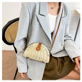  Túi cói đi biển vintage thời trang nữ phong cách đeo chéo vai Hàn Quốc đẹp dây da màu be trơn - TC012 
