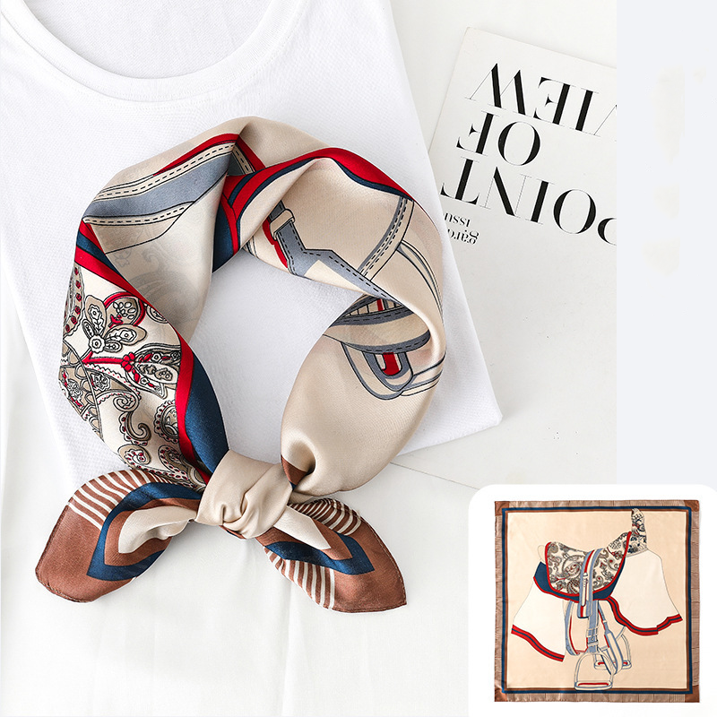  Khăn quàng cổ size 70cm lụa mỏng nhẹ thích hợp cho mùa hè mùa xuân mùa thu chống nắng họa tiết yên ngựa màu be AGANA- KL407 