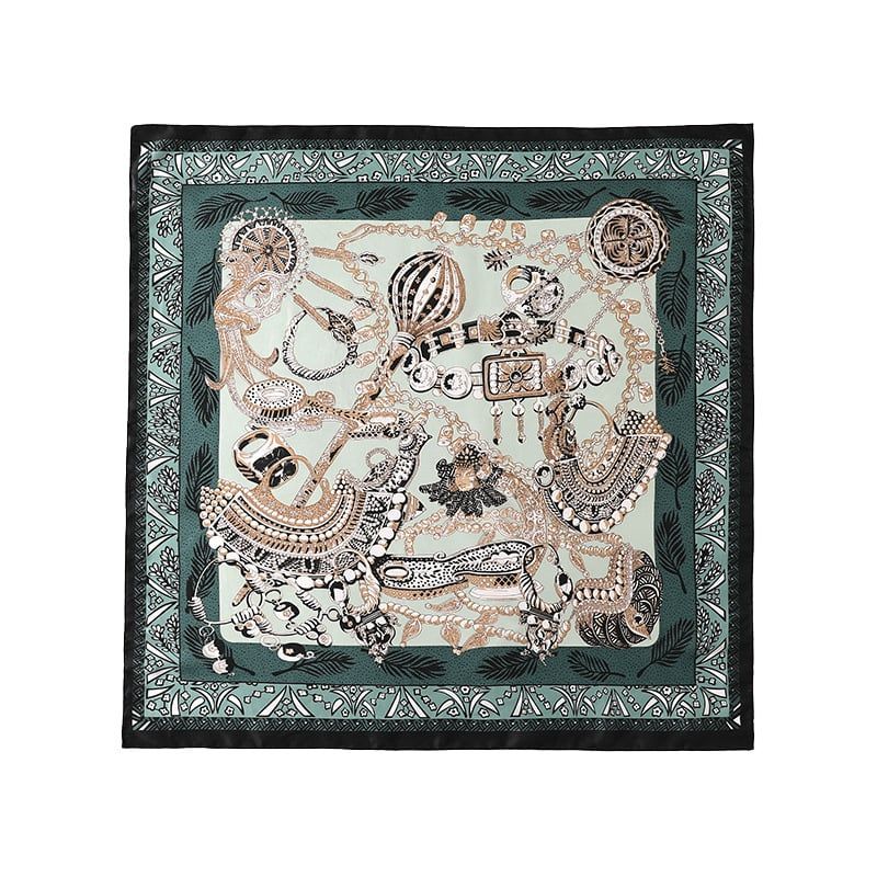  Khăn quàng cổ size vuông 70cm lụa mỏng nhẹ thích hợp cho mùa hè mùa xuân mùa thu chống nắng họa tiết dây xích màu xanh rêu AGANA- KL400 