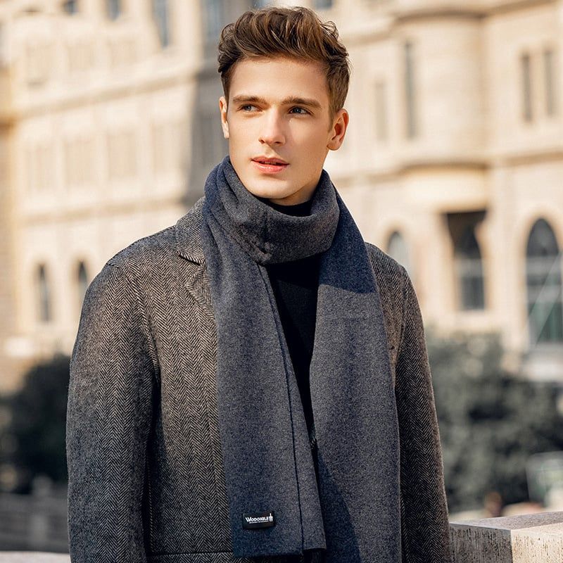  Khăn quàng choàng cổ nam Hàng Hiệu & Cao Cấp - Khăn len cashmere&nbsp;giữ ấm màu xám - KN003 