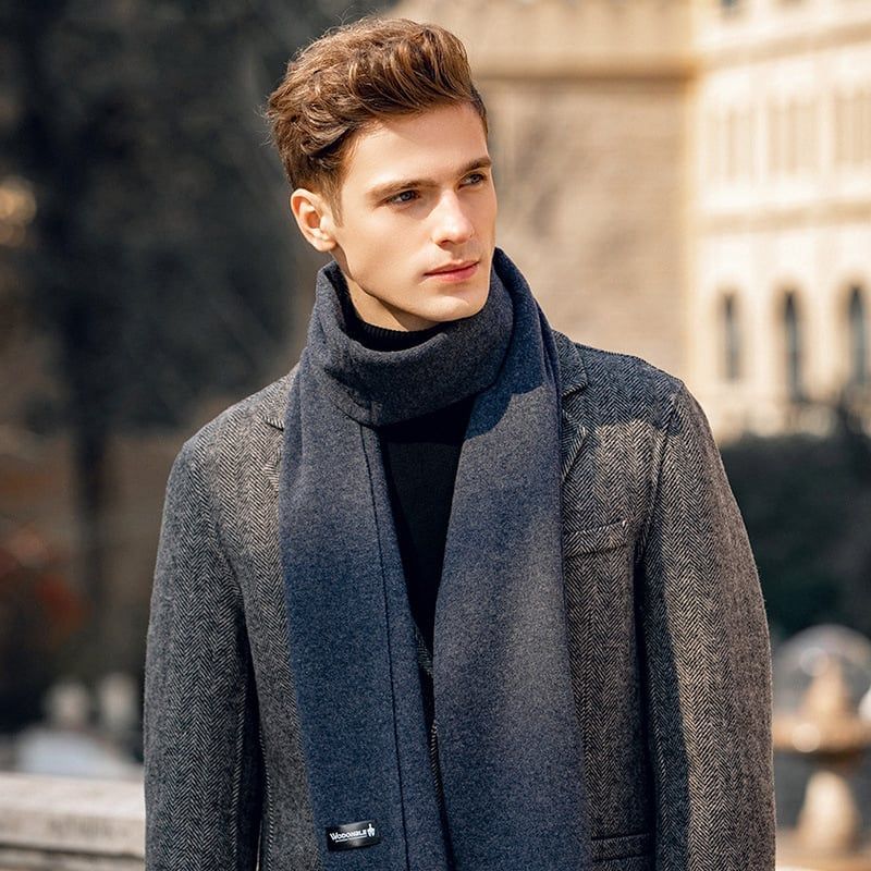 Khăn quàng choàng cổ nam Hàng Hiệu & Cao Cấp - Khăn len cashmere giữ ấm màu xám - KN003