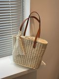  Túi cói đi biển vintage thời trang nữ phong cách cầm tay Hàn Quốc đẹp cổ điển màu nâu - TC106 