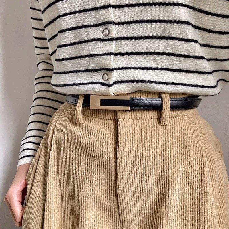  Thắt lưng nữ da bò thật AGANA dây nịt da thật đai váy da thật Hàn Quốc cao cấp phong cách hiện đại - Màu Đen - DNT025 