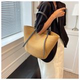  Túi cói đi biển vintage thời trang nữ phong cách cầm tay Hàn Quốc đẹp cổ điển màu nâu đậm - TC103 