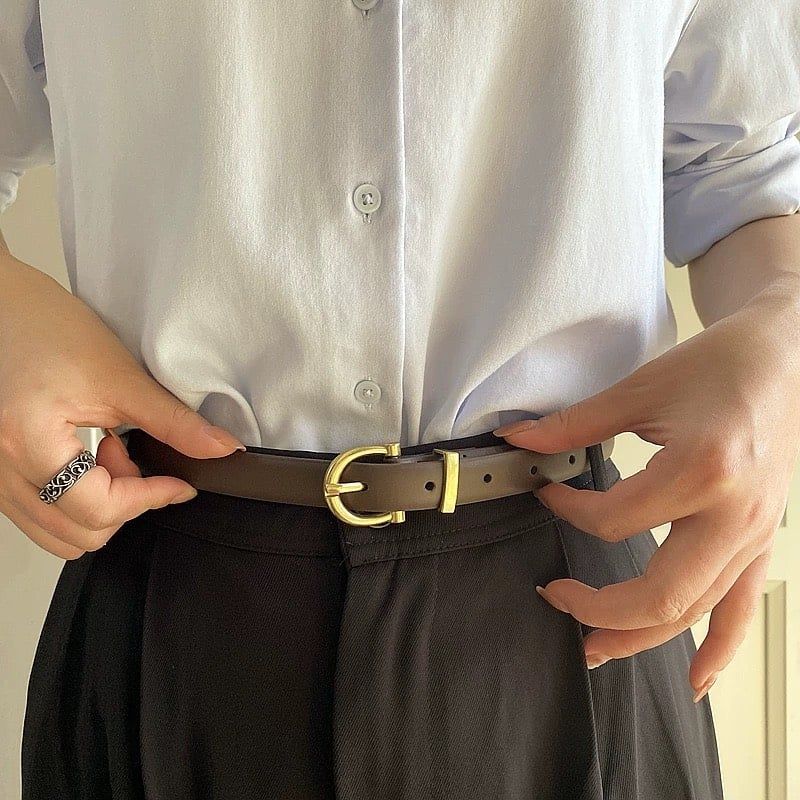  Thắt lưng nữ da bò thật AGANA dây nịt da thật đai váy da thật Hàn Quốc cao cấp phong cách hiện đại - Màu Khaki - DNT001 