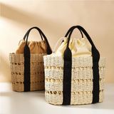  Túi cói đi biển vintage thời trang nữ phong cách cầm tay Hàn Quốc đẹp cổ điển màu nâu đậm - TC112 